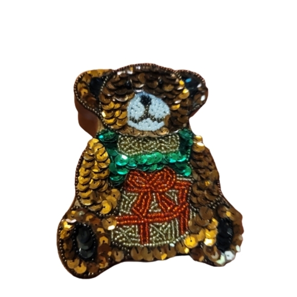 Vintage Other - BEAR BOX Sequined Christmas bear box  holding gift for jewelry keys pill box